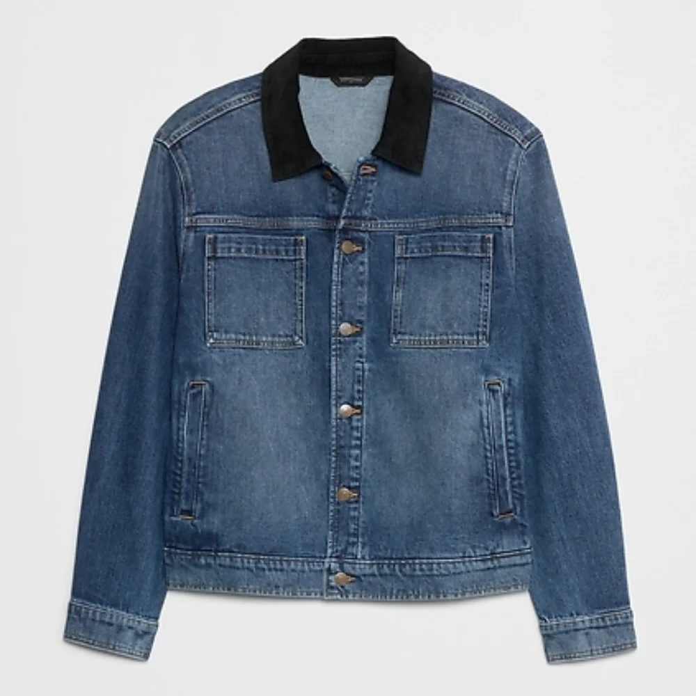 Banana Republic Blue Denim Jacket Black Corduroy Collar XL Men's Trucker